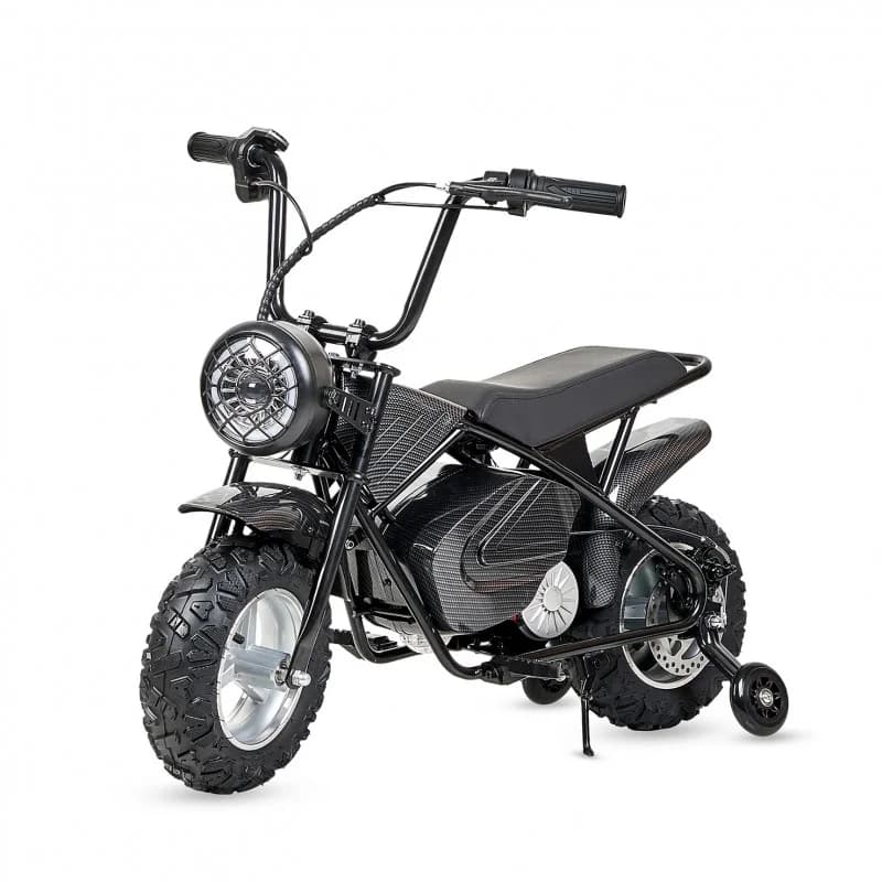 Mini moto eléctrica infantil en varios colores, incluye ruedines