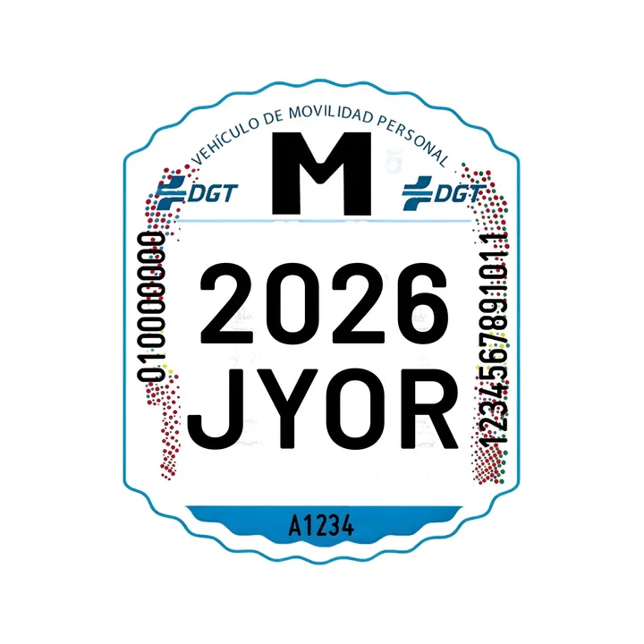 Matrícula para patinete eléctrico aprobada por la DGT en España (VMP) | Pegatina antirrobo 2026
