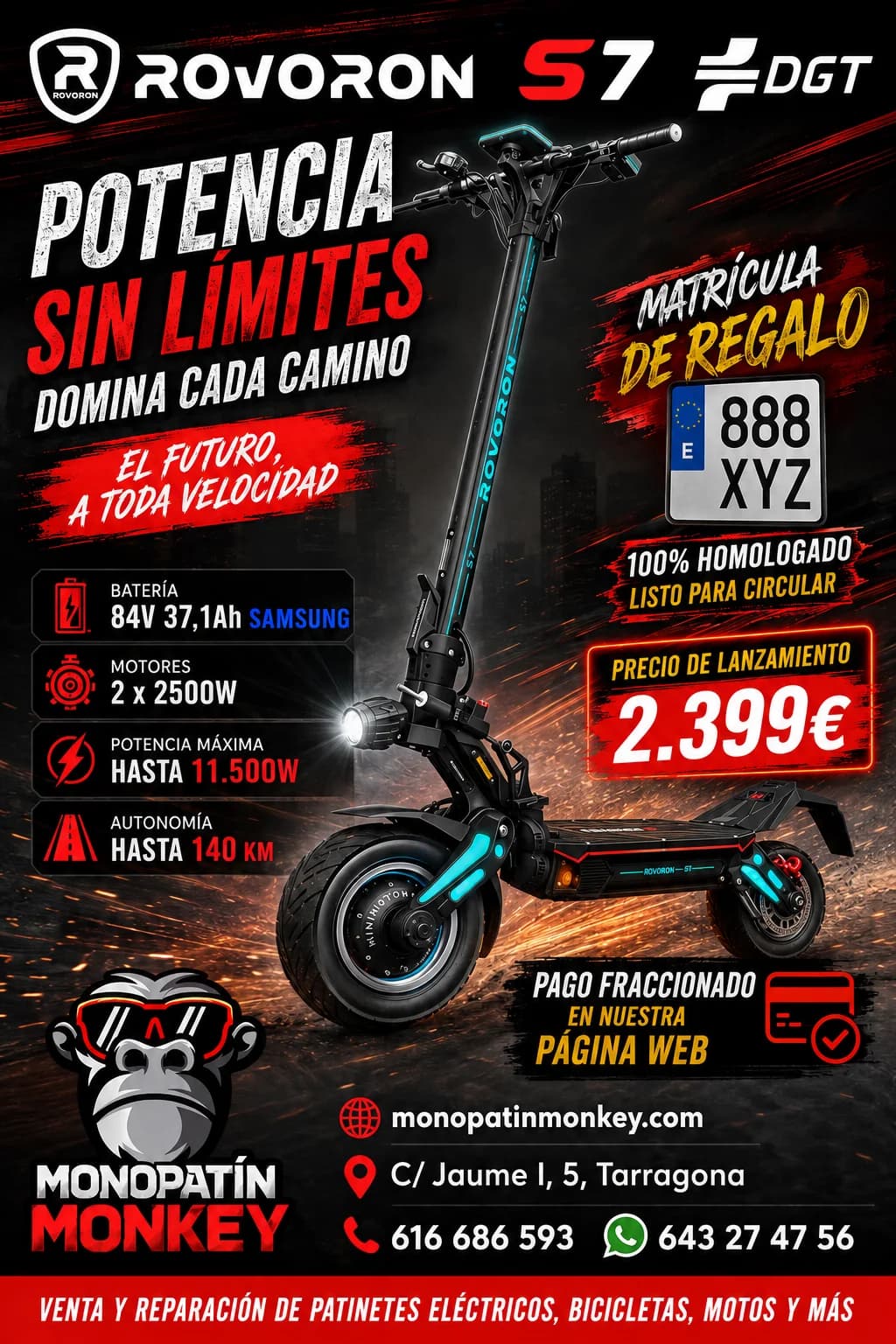 Patinete Eléctrico Rovoron S7 DGT